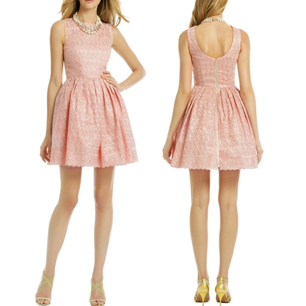 Allison Parris Julia Eyelet Mini Skater Dress in Blush Pink Size 10